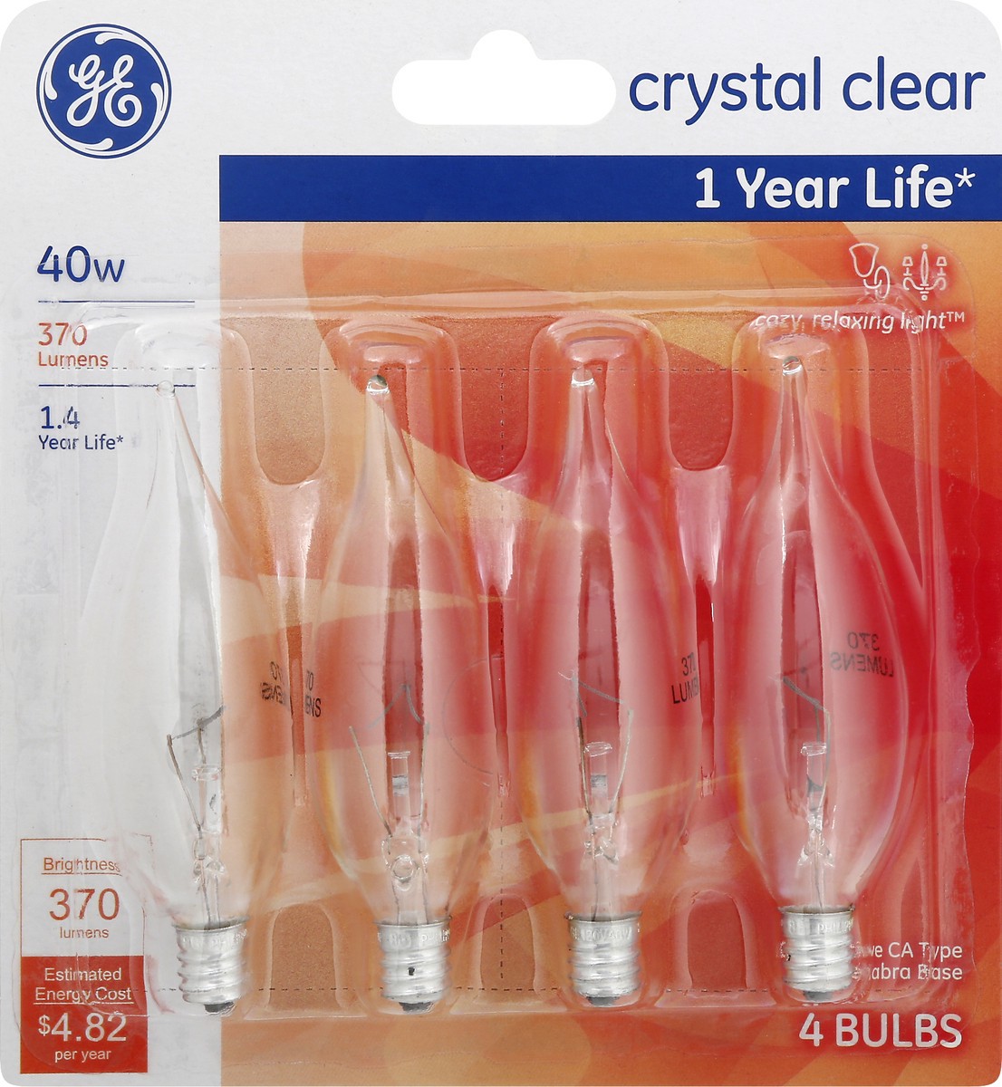 slide 1 of 9, GE Crystal Clear Candelabra 40 Watts Light Bulbs 4 ea, 4 ct