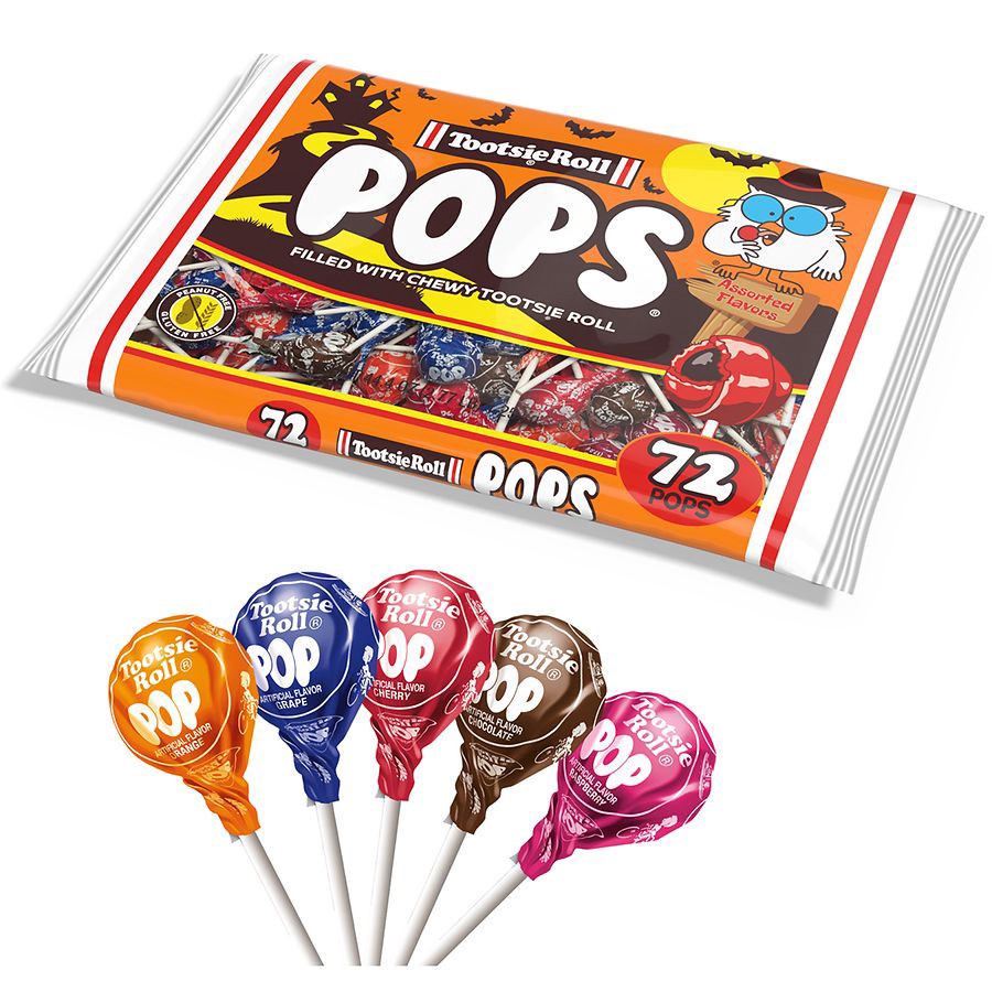 slide 2 of 5, Tootsie Roll Halloween Tootsie Pops, Large Bag Assorted Fruit Flavors, 0.85 oz x 72 ct