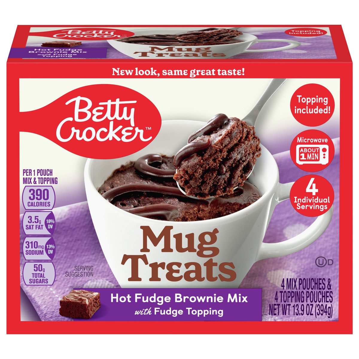 slide 1 of 9, Betty Crocker Mug Treats, Hot Fudge Brownie, 4 Count, 13.9 oz, 4 ct