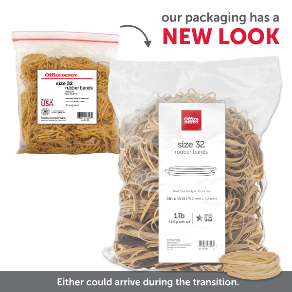 slide 4 of 4, Office Depot Brand Rubber Bands, #32, Crepe, Bag, 1 lb