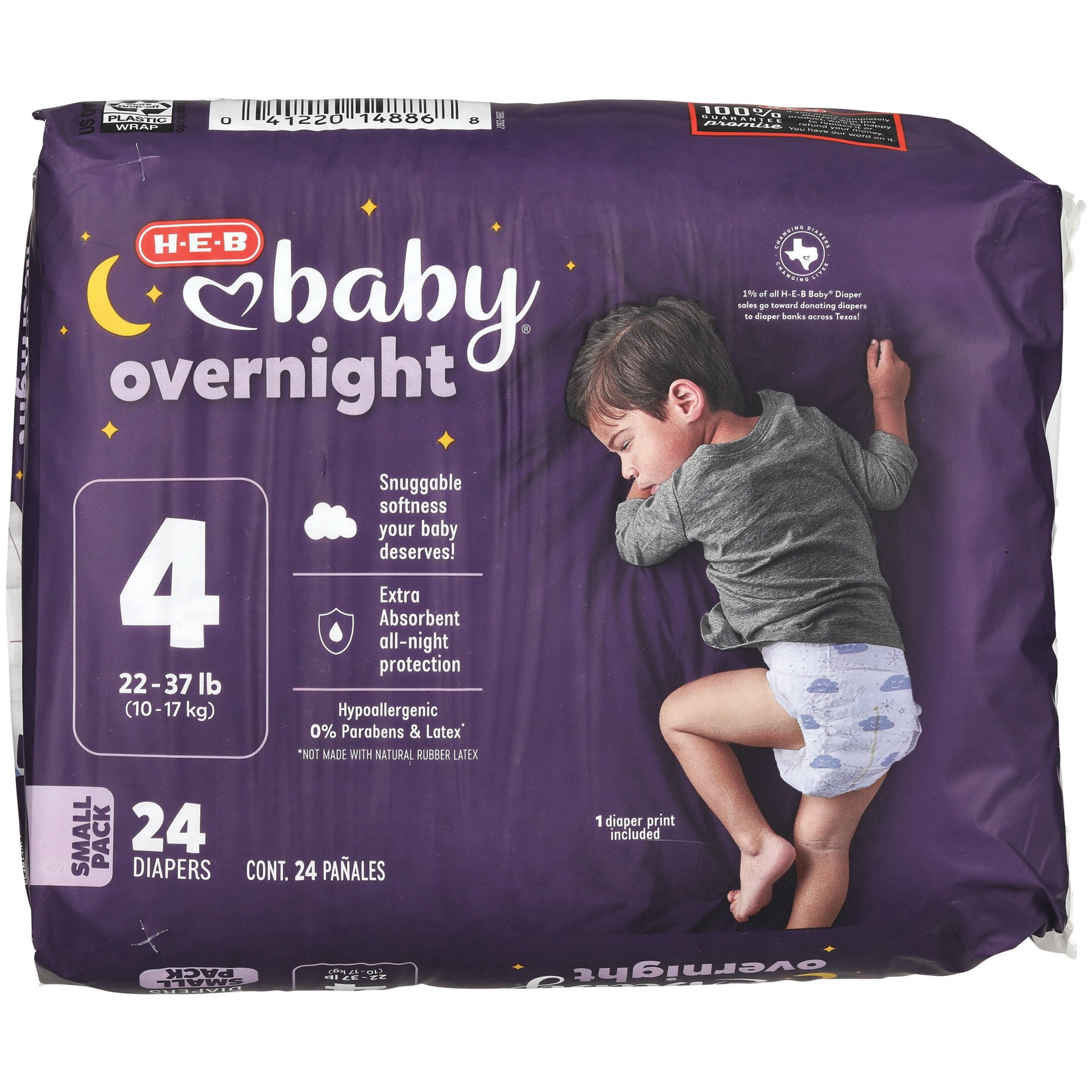 slide 1 of 1, H-E-B Baby Overnight Diapers – Size 4, 24 ct