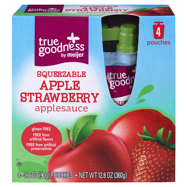 slide 1 of 1, True Goodness Squeezable Apple Strawberry Applesauce, 4 Pouches, 1 ct