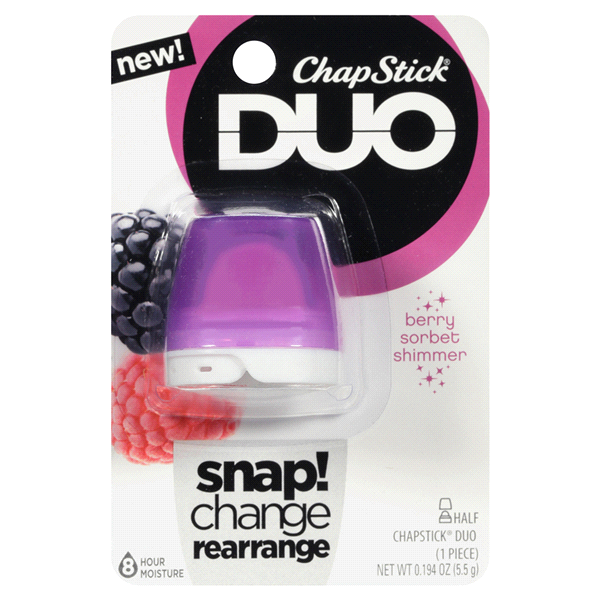 slide 1 of 1, ChapStick DUO Lip Balm, 8 Hour Moisture (Berry Shimmer Flavor), 0.2 oz