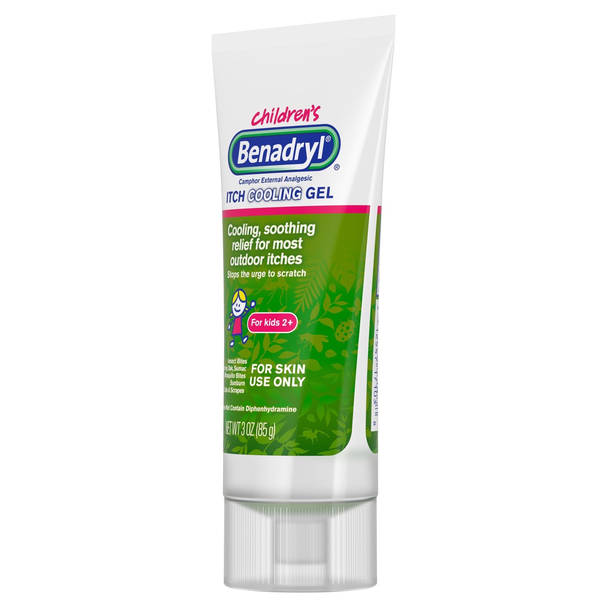 slide 5 of 7, Benadryl Anti-Itch Cooling Gel for Kids, Topical Camphor Gel to Relief Pain & Itching of Most Outdoor Itches, Diphenhydramine Free, Travel Size, 3 oz, 3 oz