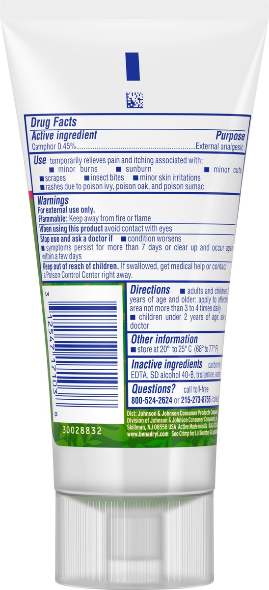 slide 7 of 7, Benadryl Anti-Itch Cooling Gel for Kids, Topical Camphor Gel to Relief Pain & Itching of Most Outdoor Itches, Diphenhydramine Free, Travel Size, 3 oz, 3 oz