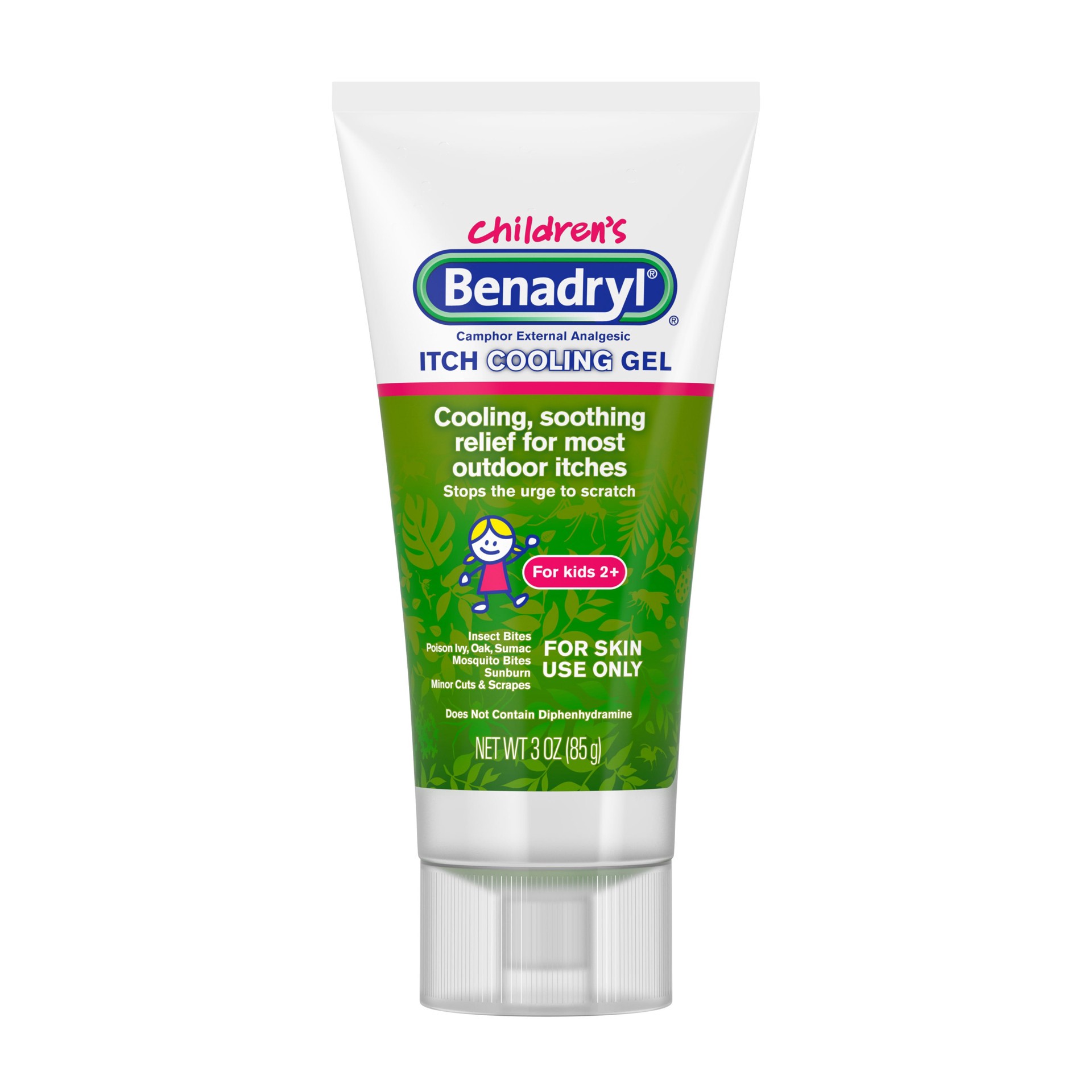 slide 1 of 7, Benadryl Anti-Itch Cooling Gel for Kids, Topical Camphor Gel to Relief Pain & Itching of Most Outdoor Itches, Diphenhydramine Free, Travel Size, 3 oz, 3 oz