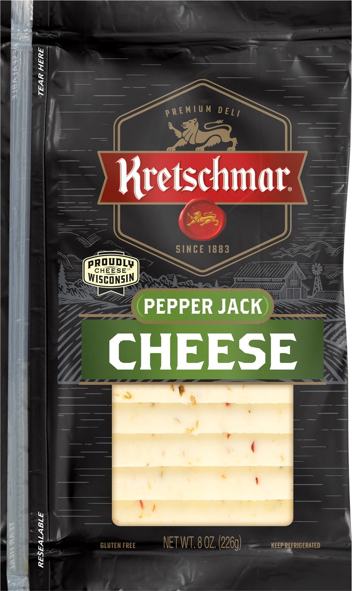 slide 2 of 3, Kretschmar Premium Deli Pre Sliced Pepper Jack Cheese, 8 oz, 8 oz