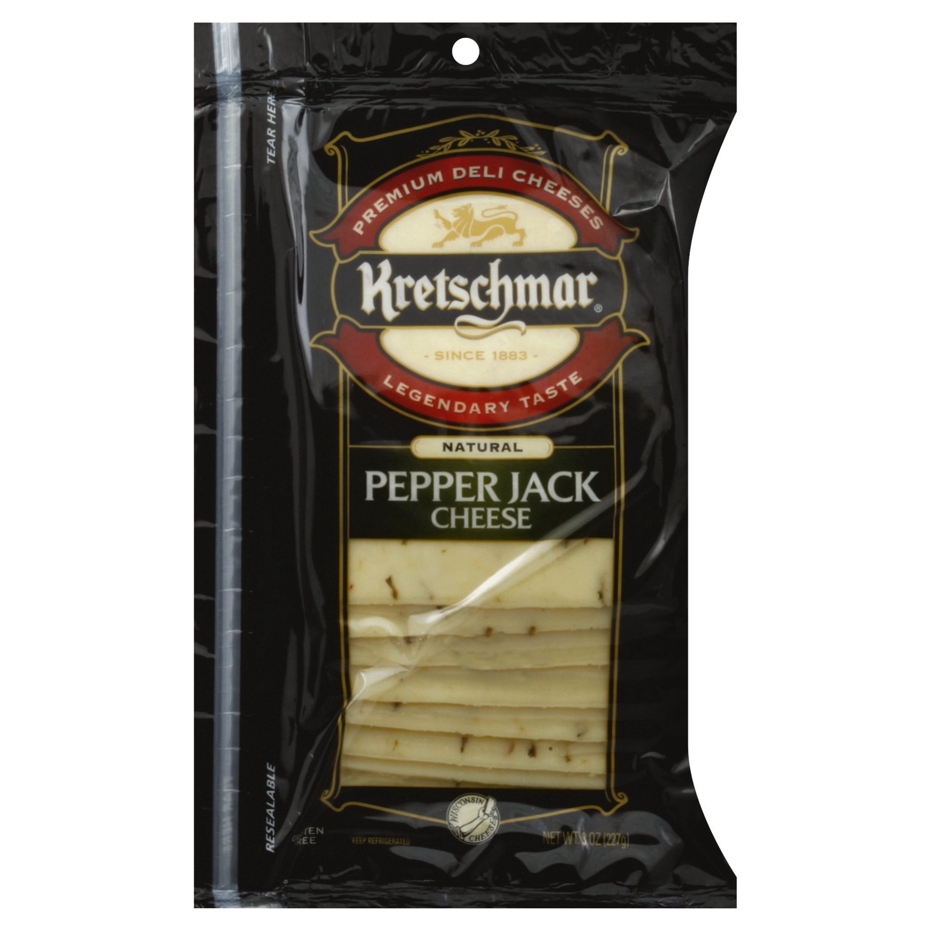 slide 1 of 3, Kretschmar Premium Deli Pre Sliced Pepper Jack Cheese, 8 oz, 8 oz