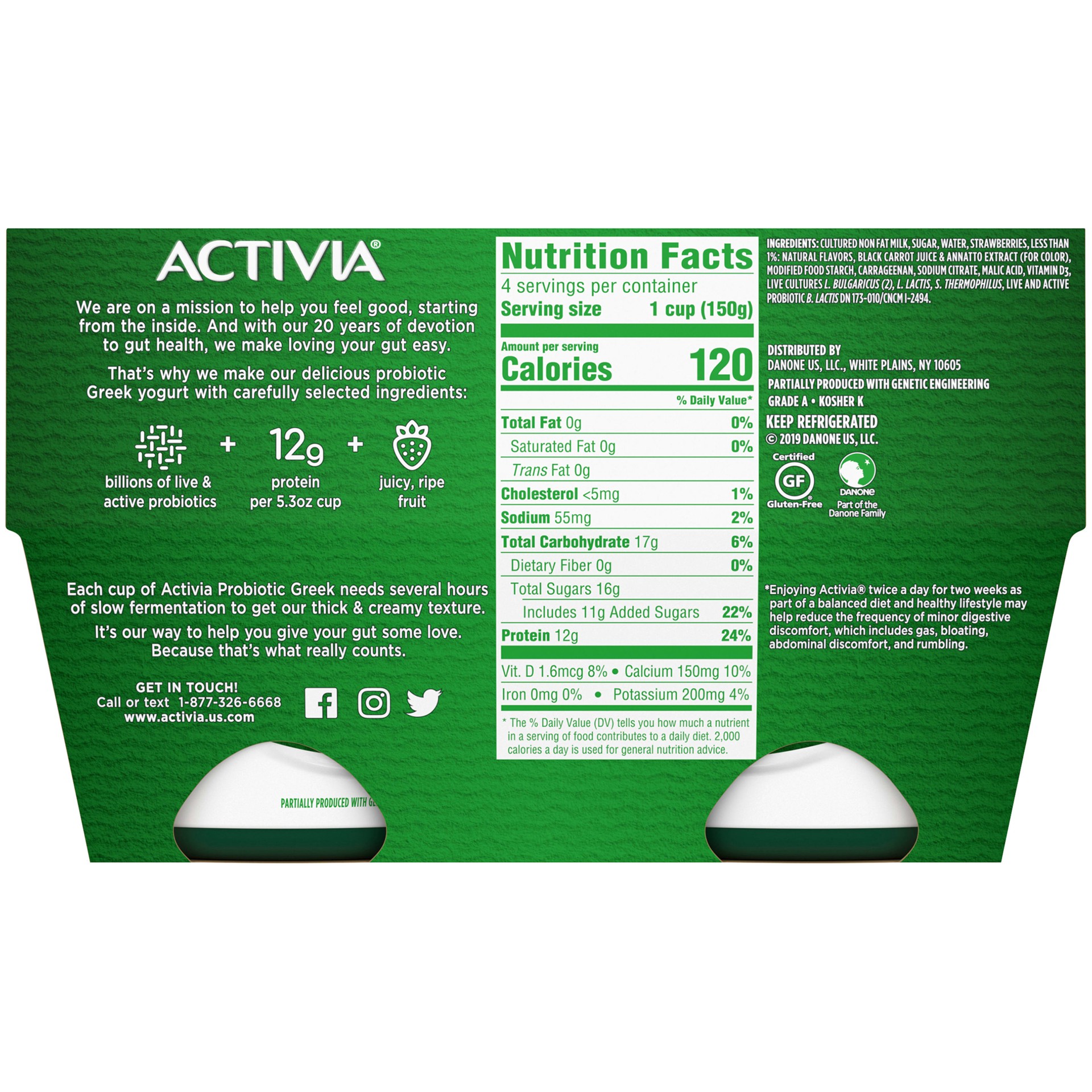 slide 4 of 9, Activia Probiotic Nonfat Greek Yogurt, Strawberry, 5.3 oz., 4 Pack, 5.3 oz