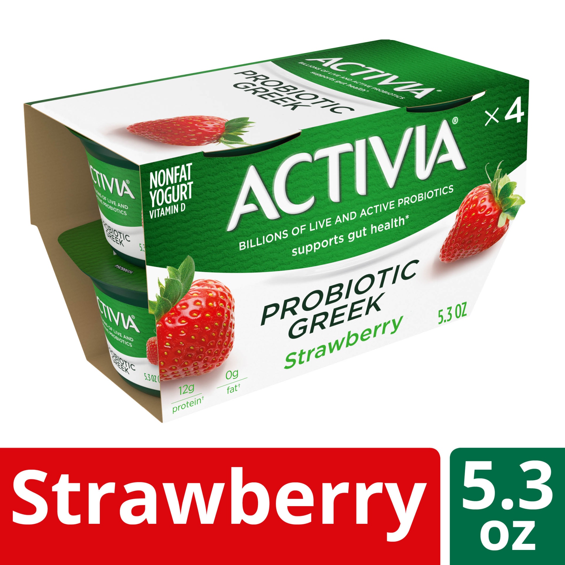 slide 1 of 7, Activia Nonfat Probiotic Strawberry Greek Yogurt Cups, 5.3 oz