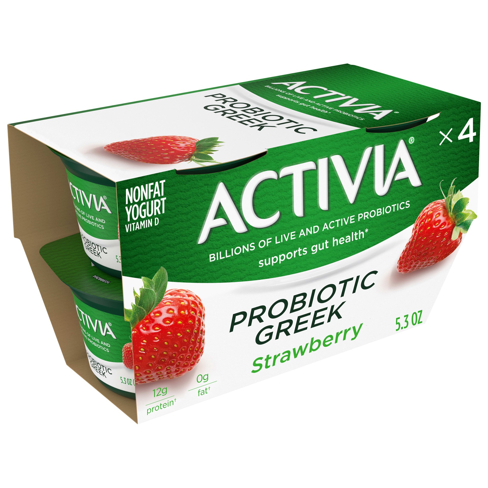 slide 1 of 9, Activia Probiotic Nonfat Greek Yogurt, Strawberry, 5.3 oz., 4 Pack, 5.3 oz