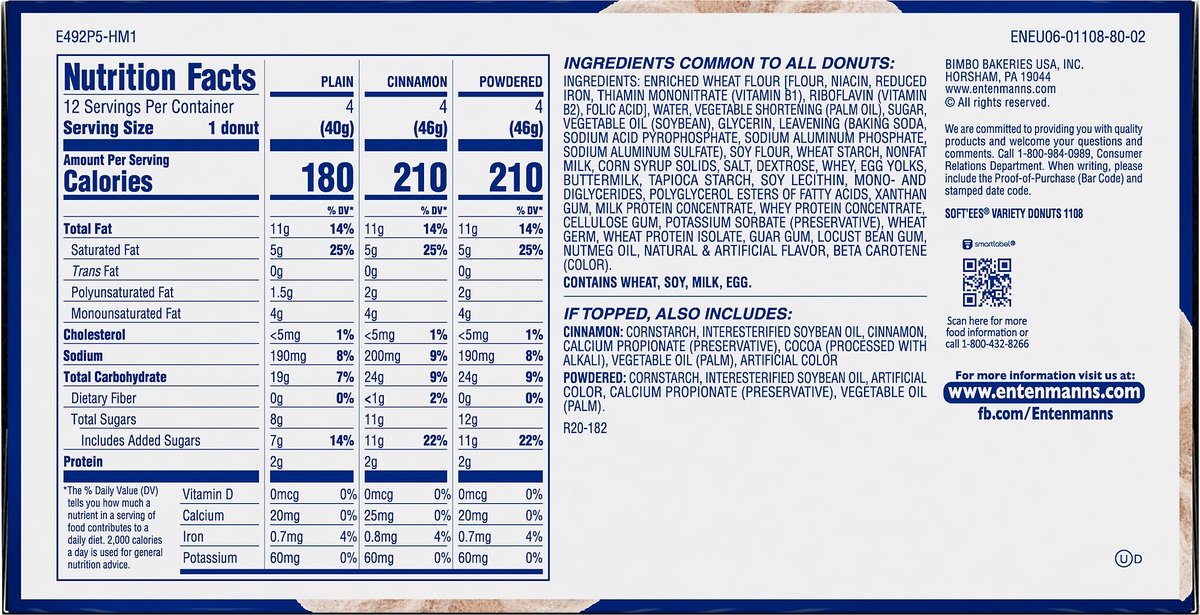 slide 5 of 7, Entenmann's Soft'ees Variety Pack Donuts, 12 count, Plain Donuts, 18.5 oz Box, 12 ct