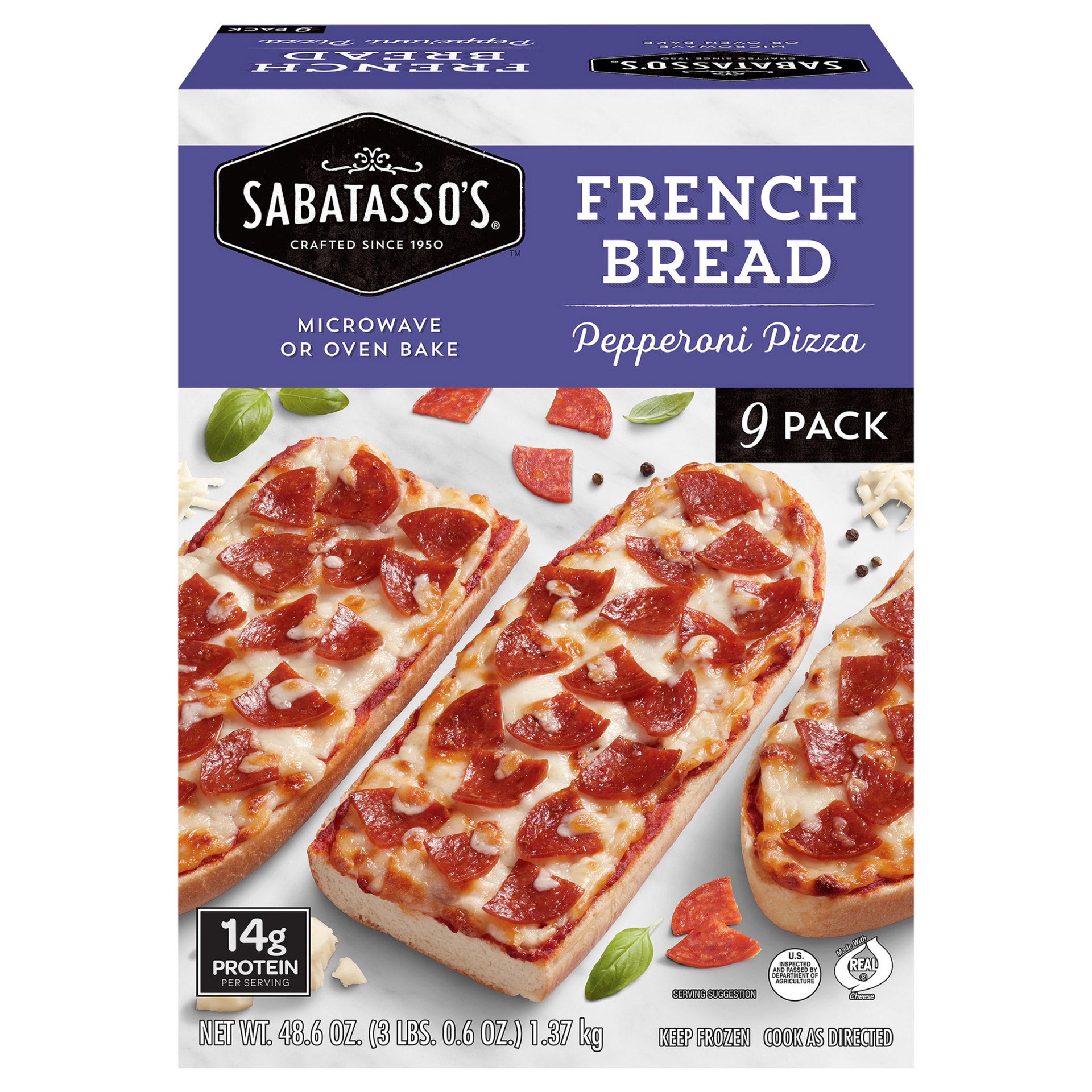 slide 1 of 8, Sabatasso's French Bread, Pepperoni Pizza, 48.6 oz, 9 count, 