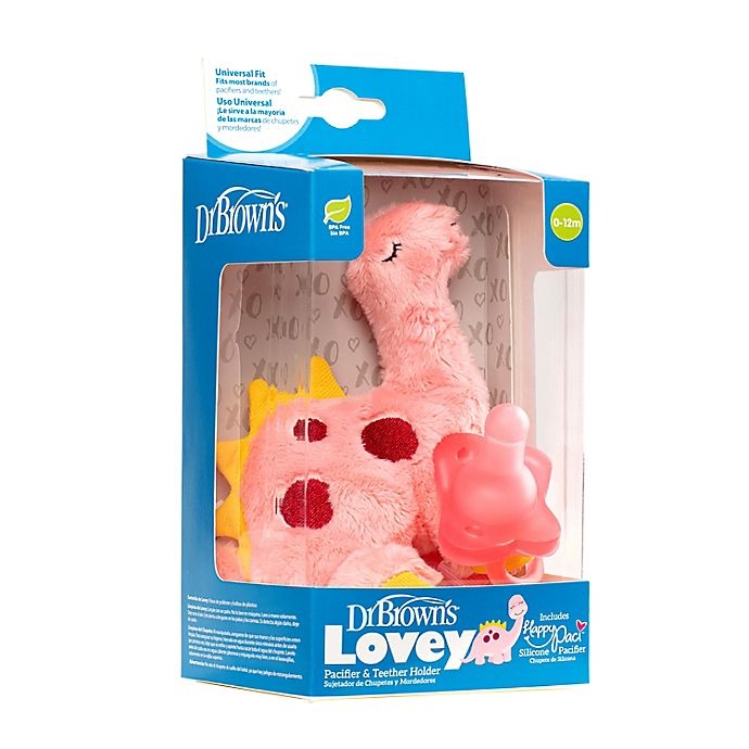 slide 4 of 5, Dr. Brown's Dinosaur Lovey Pacifier & Teether Holder - Pink, 1 ct