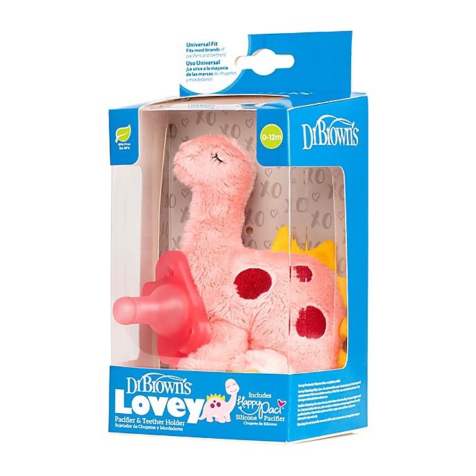 slide 5 of 5, Dr. Brown's Dinosaur Lovey Pacifier & Teether Holder - Pink, 1 ct