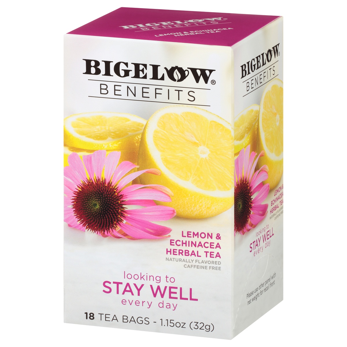 slide 3 of 9, Bigelow Benefits Stay Well Lemon Echinacea Herbal Tea Bags, 18 ct