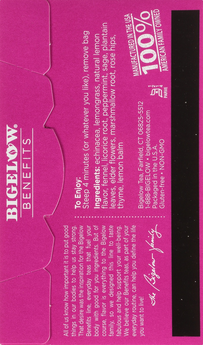 slide 6 of 9, Bigelow Benefits Stay Well Lemon Echinacea Herbal Tea Bags, 18 ct