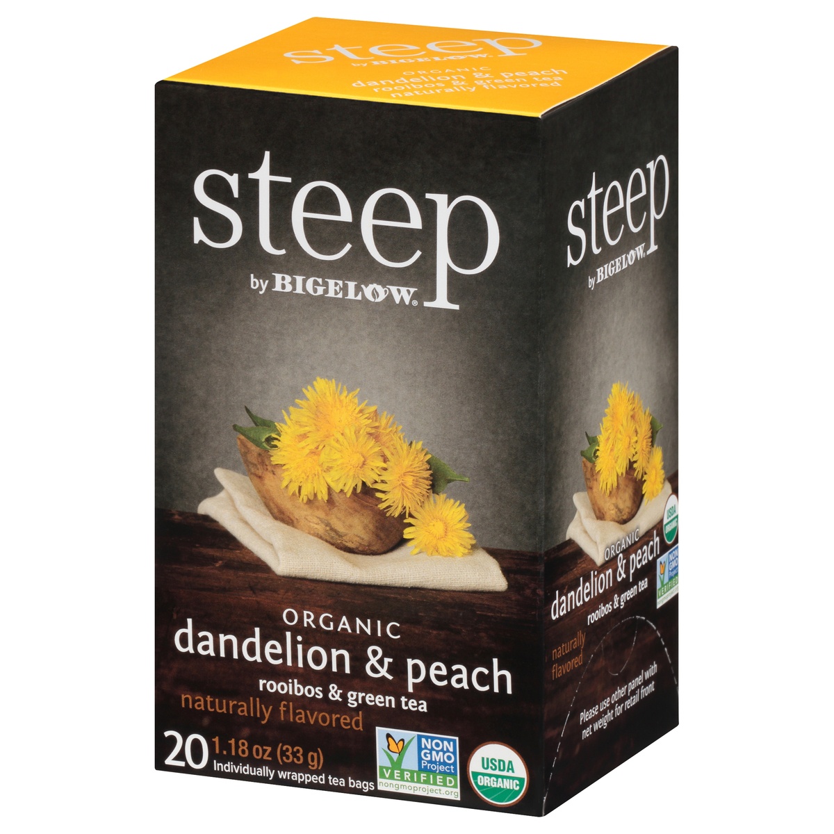 slide 3 of 9, Bigelow Rooibos & Green Tea, Dandelion & Peach, Organic, Tea Bags, 20 ct