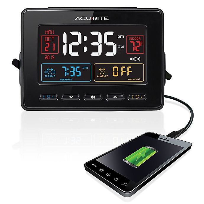 slide 2 of 3, AcuRite Atomic Dual Alarm Clock with Indoor Temperature - Black, 1 ct