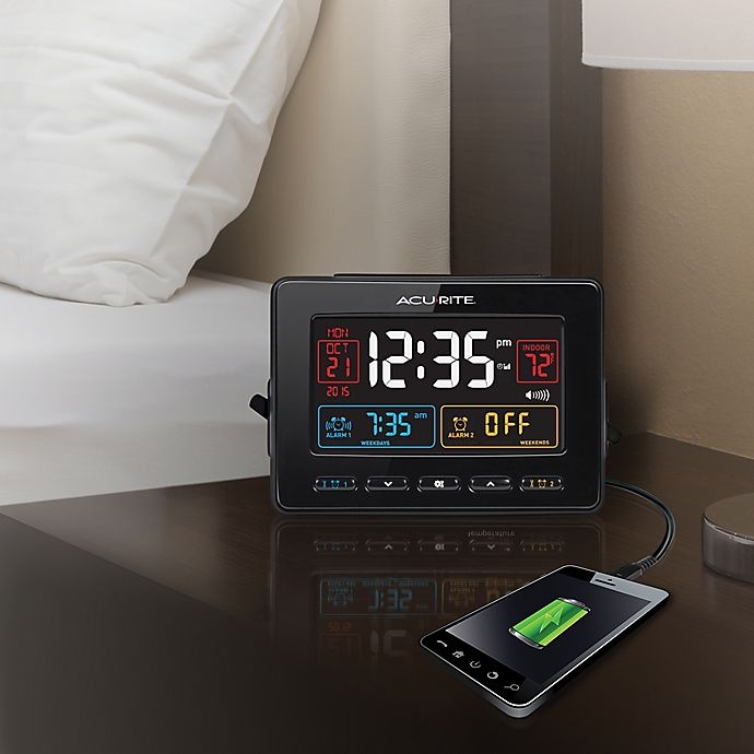 slide 3 of 3, AcuRite Atomic Dual Alarm Clock with Indoor Temperature - Black, 1 ct