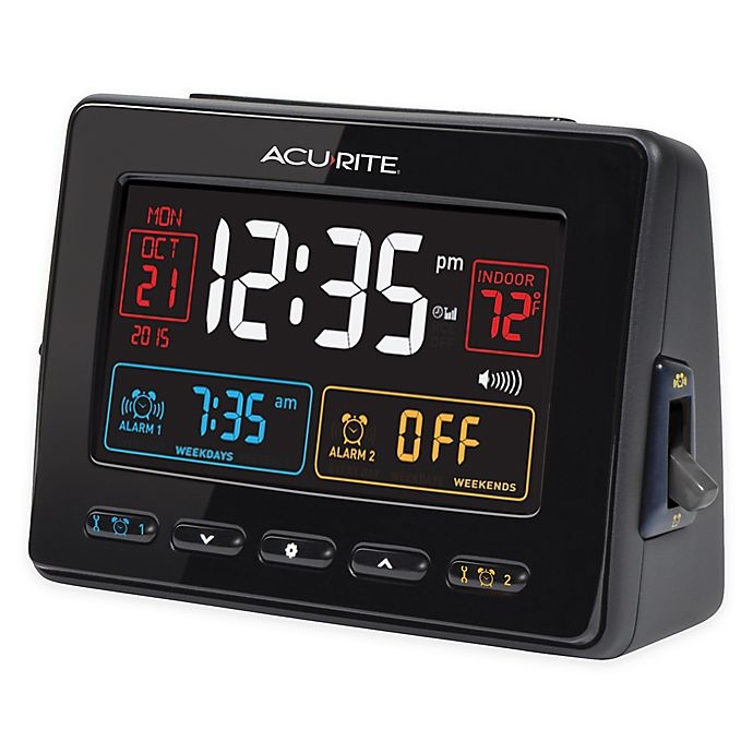 slide 1 of 3, AcuRite Atomic Dual Alarm Clock with Indoor Temperature - Black, 1 ct