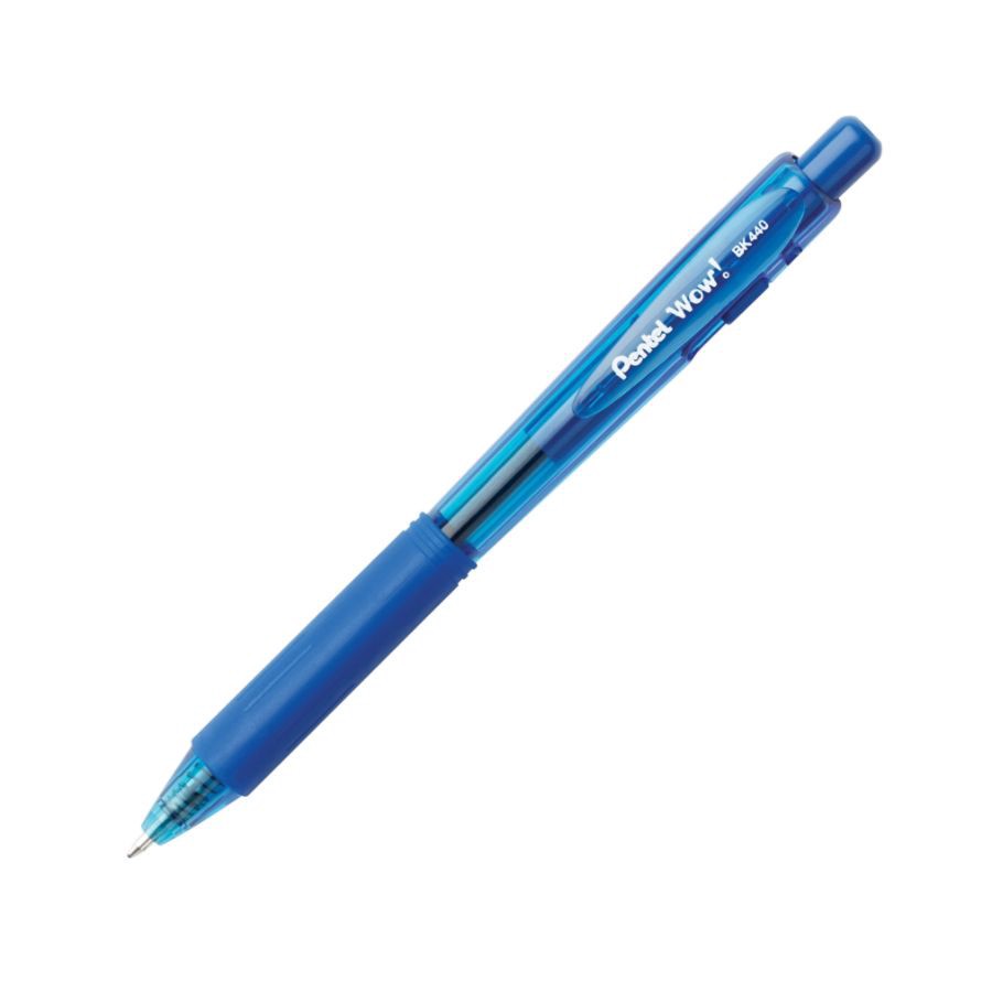 slide 2 of 2, Pentel Wow! Retractable Ballpoint Pens, Medium Point, 1.0 mm, Blue Barrel, Blue Ink, 12 ct