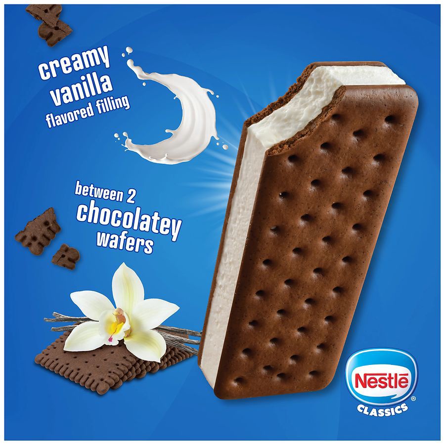 slide 5 of 5, Nestlé Vanilla Frozen Dairy Dessert Sandwiches, 6 ct