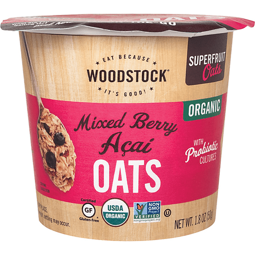 slide 1 of 1, Woodstock Organic Mixed Berry Acai Oat Cup , 1.8 oz