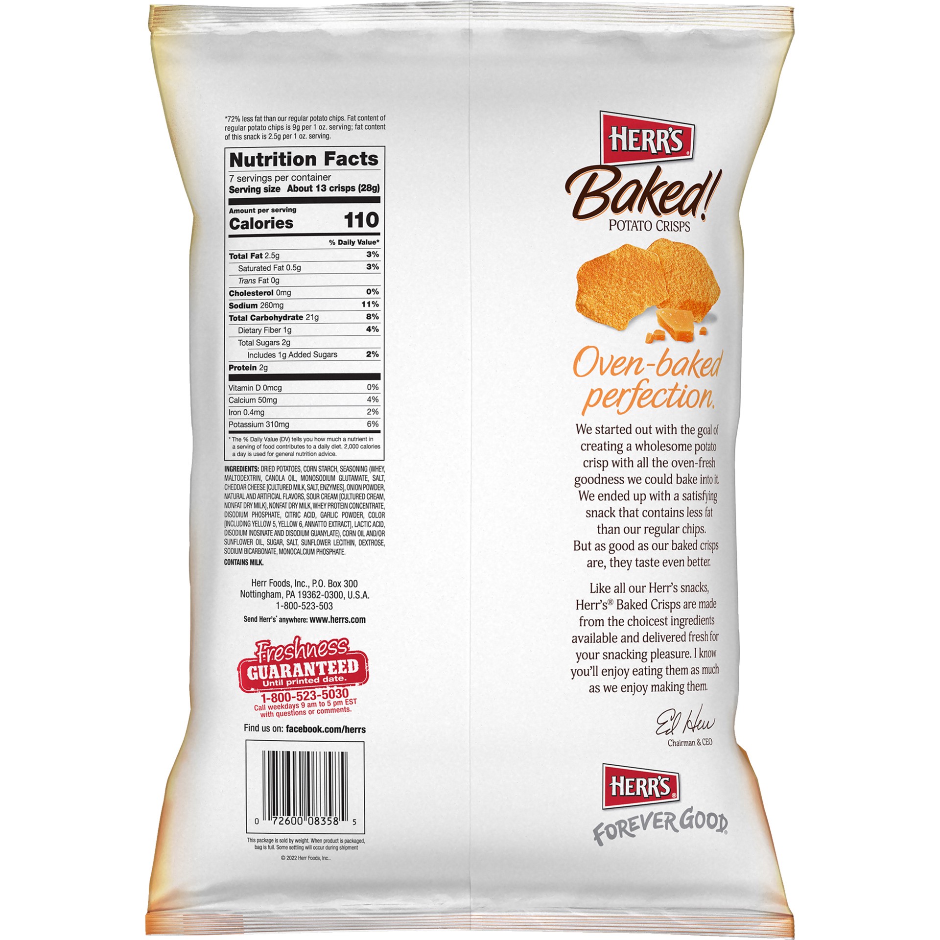 Herrs Baked Cheddar And Sour Cream Potato Crisps 7 Oz 7 Oz Shipt