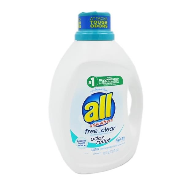 slide 1 of 3, All Free Clear Liquid Laundry Detergent with Odor Relief 49 Loads, 88 fl oz