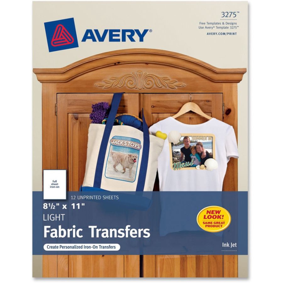 slide 4 of 5, Avery Inkjet Printer T-Shirt Transfer Paper, Letter Size, 12 ct