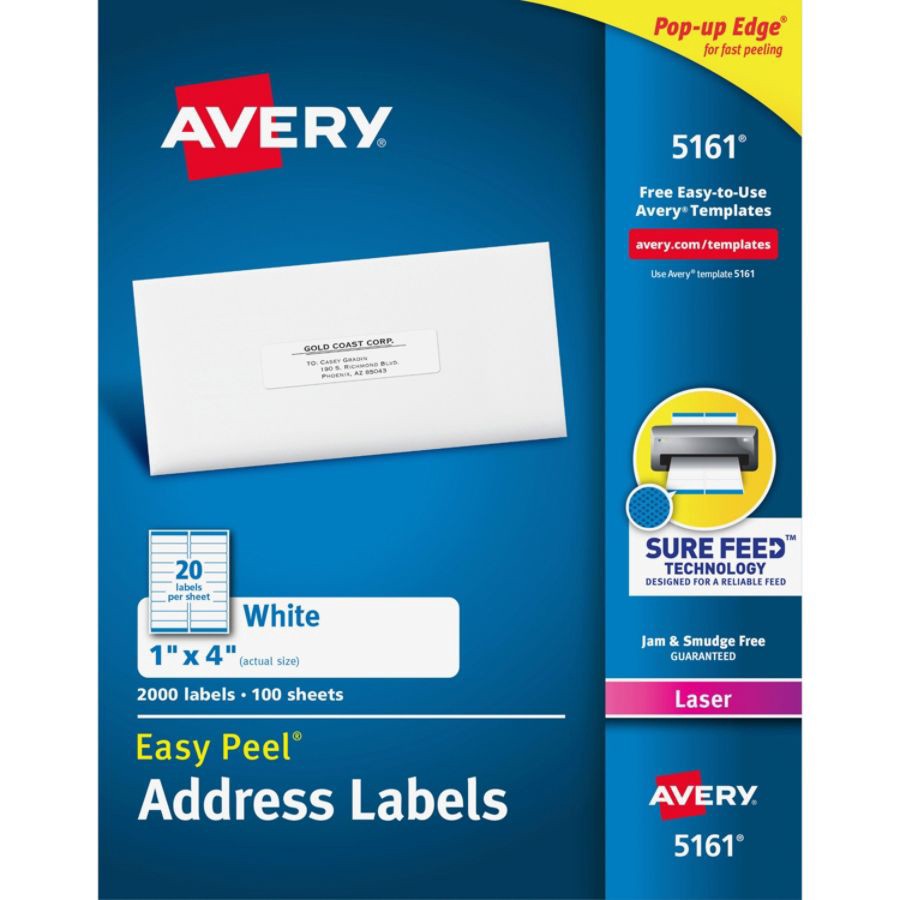 slide 4 of 9, Avery FSC Certified Easy Peel Permanent Laser Address Labels - White, 2000 ct; 1 in x 4 in