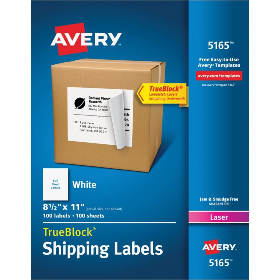slide 8 of 10, Avery Permanent Full-Sheet Labels, 5165, Laser, White, 100 ct; 8 1/2 in x 11 in