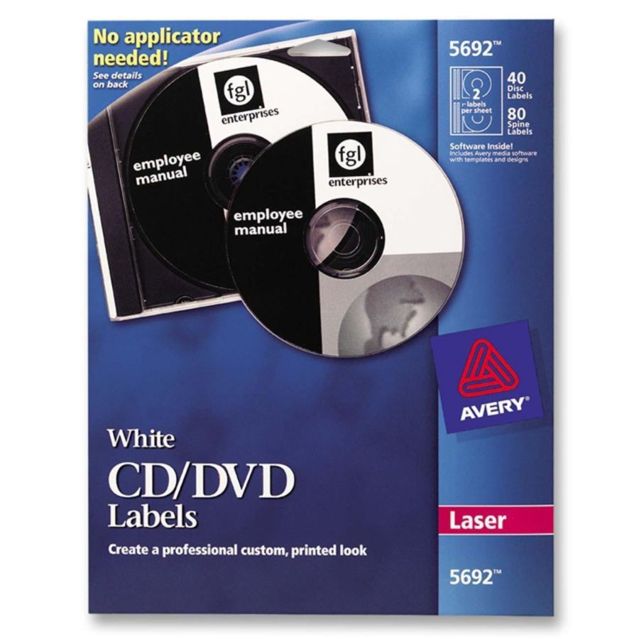 slide 4 of 4, Avery Matte Laser CD/DVD Labels - White (40 Per Pack), 40 ct