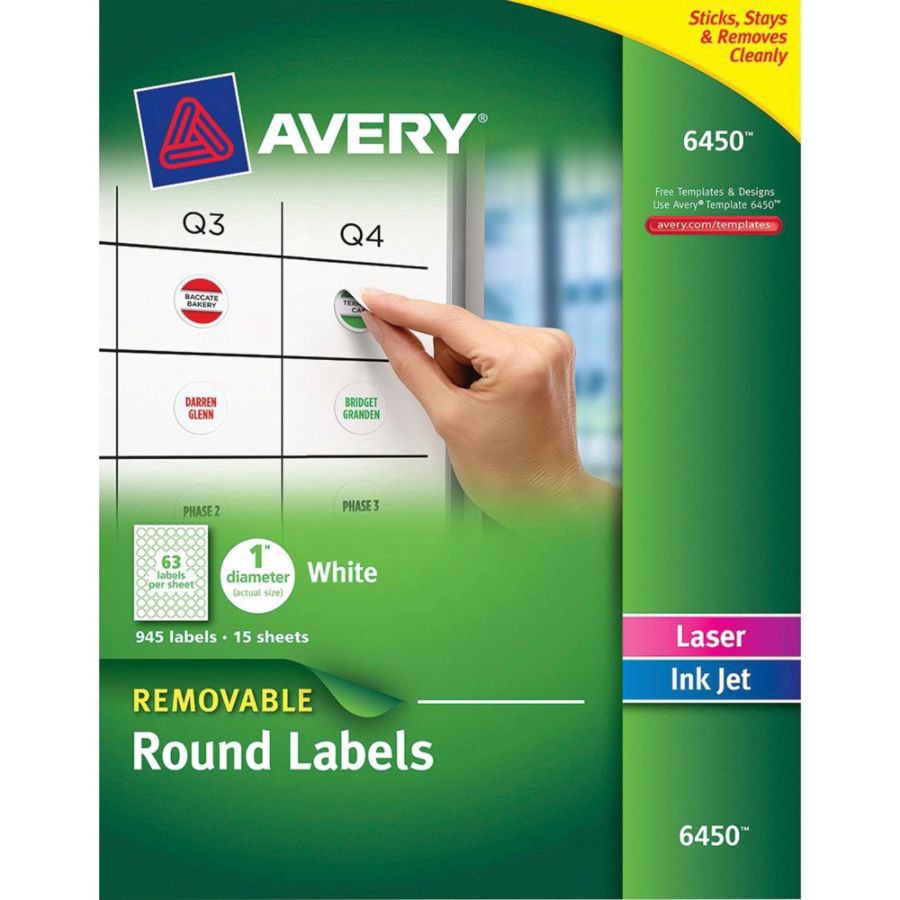 slide 5 of 5, Avery Removable Round Multipurpose Labels, 6450, White, 945 ct; 1 in