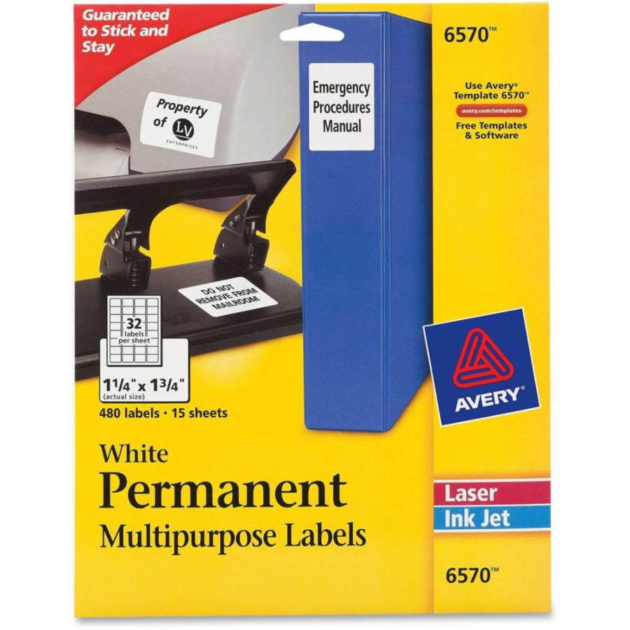 slide 3 of 4, Avery Multipurpose Id Labels, 6570, Rectangular, White, 480 ct; 1 1/4 in x 1 3/4 in