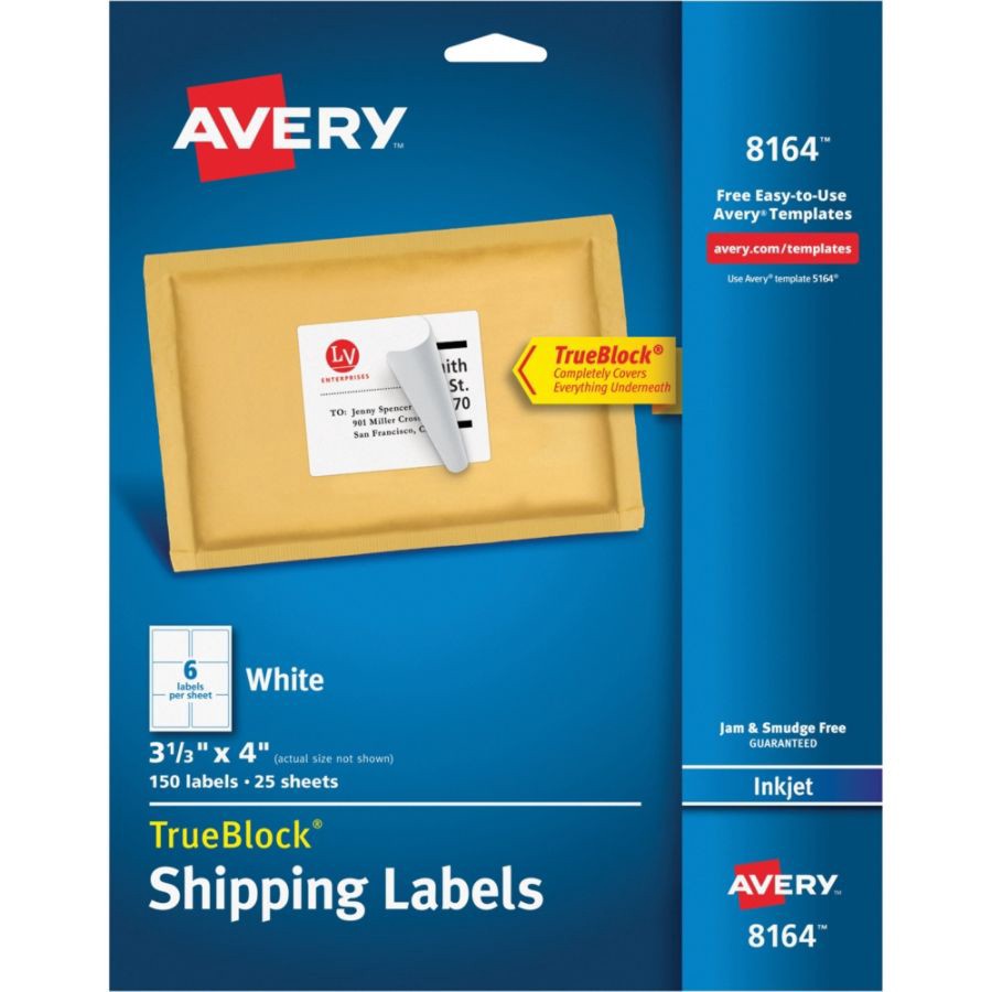 slide 8 of 10, Avery Trueblock Permanent Inkjet Shipping Labels, 8164, White, 150 ct; 3 1/3 in x 4 in