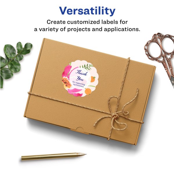 slide 7 of 7, Avery Print-To-The-Edge Permanent Scallop Labels, AVE08218, Textured White, 90 ct; 2.5 in