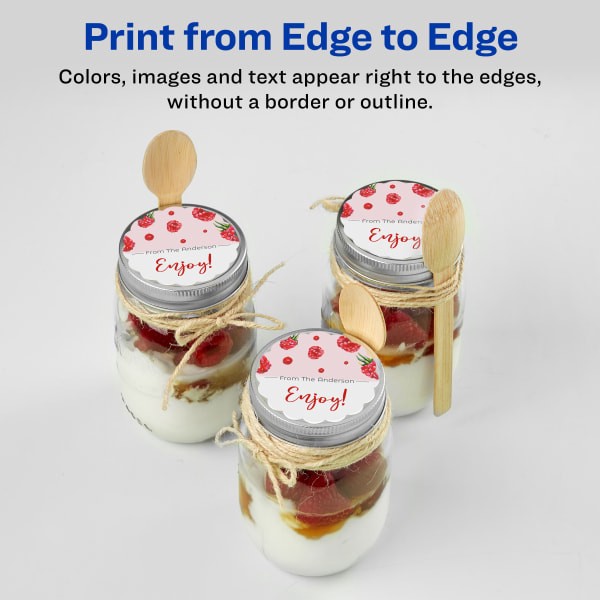 slide 6 of 7, Avery Print-To-The-Edge Permanent Scallop Labels, AVE08218, Textured White, 90 ct; 2.5 in