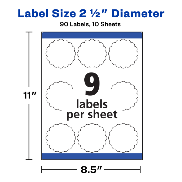 slide 3 of 7, Avery Print-To-The-Edge Permanent Scallop Labels, AVE08218, Textured White, 90 ct; 2.5 in