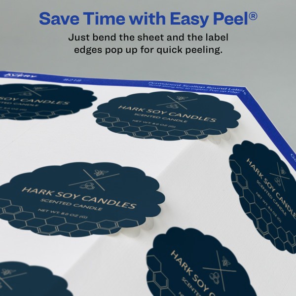 slide 5 of 7, Avery Print-To-The-Edge Permanent Scallop Labels, AVE08218, Textured White, 90 ct; 2.5 in