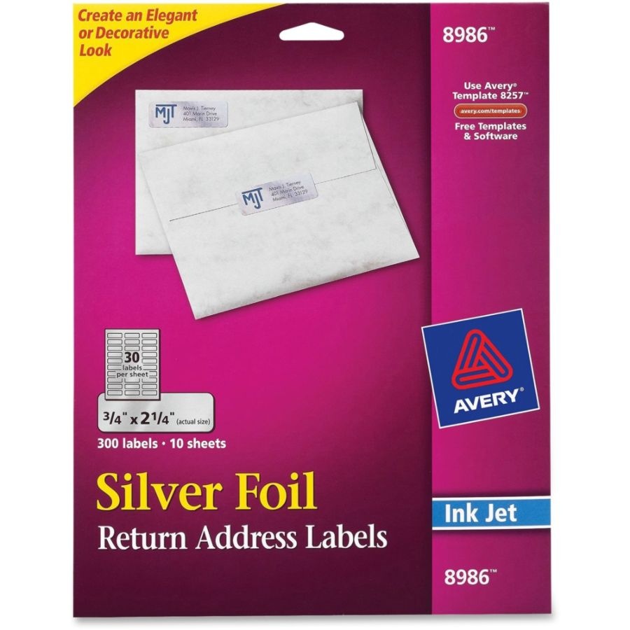 slide 2 of 6, Avery Permanent Inkjet Foil Mailing Labels, 8986, Silver, 300 ct; 3/4 in x 2 1/4 in