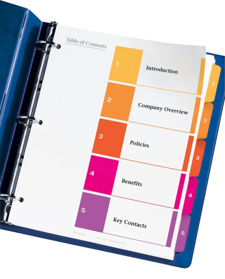 slide 9 of 10, Avery Ready Index 20% Recycled Table Of Contents Dividers, 1-5 Tab, Multicolor, 6 ct