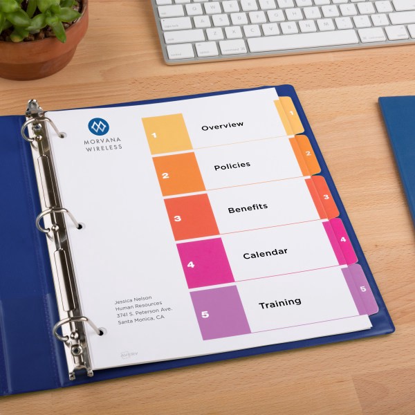 slide 4 of 9, Avery Ready Index 20% Recycled Table Of Contents Dividers, 1-5 Tab, Multicolor, 6 ct