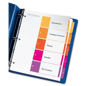 slide 4 of 10, Avery Ready Index 20% Recycled Table Of Contents Dividers, 1-5 Tab, Multicolor, 6 ct