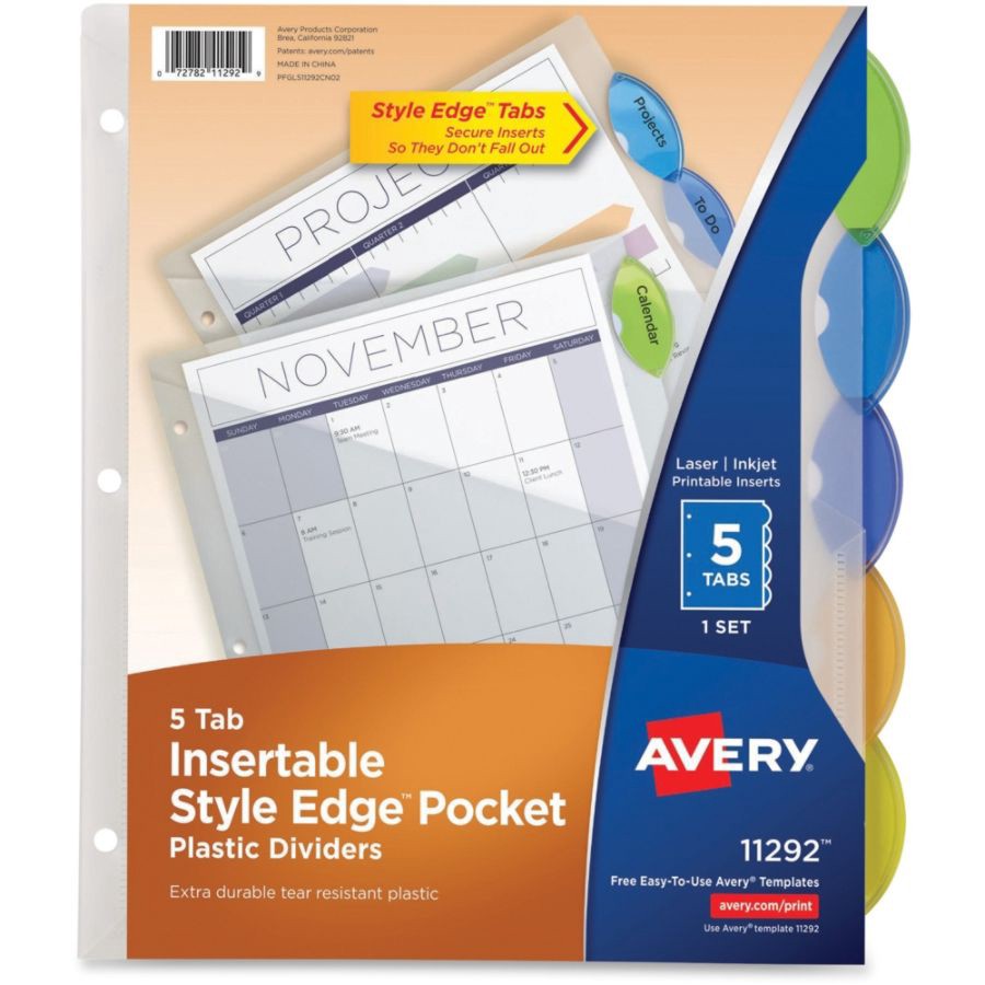 slide 2 of 4, Avery Style Edge Insertable Dividers With Pockets, Multicolor, Pack Of 5, 5 ct