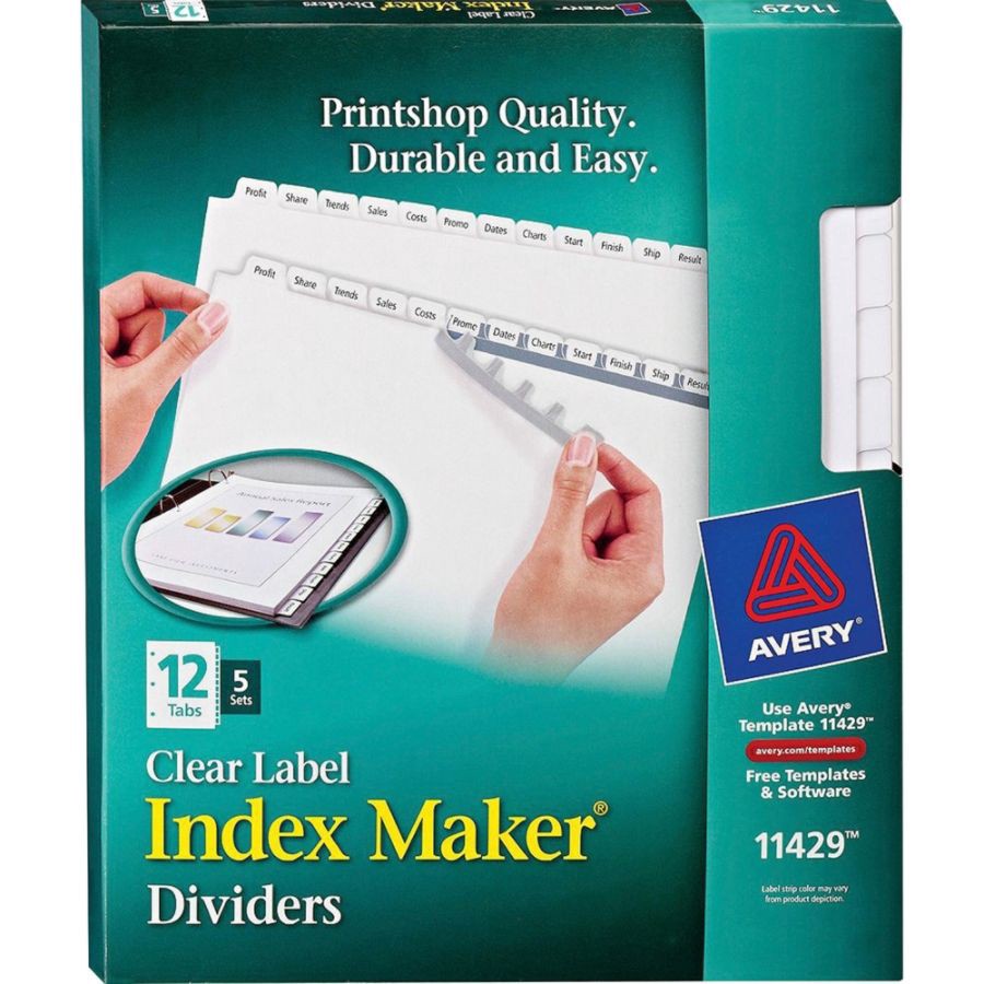 slide 2 of 7, Avery 12-Tab Print & Apply Clear Label Dividers, 5 ct