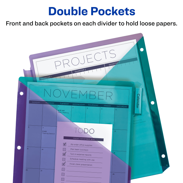 slide 8 of 8, Avery Big Tab Insertable Two-Tone 2 Pocket Plastic Dividers, 8-Tab, Multicolor, 1 ct