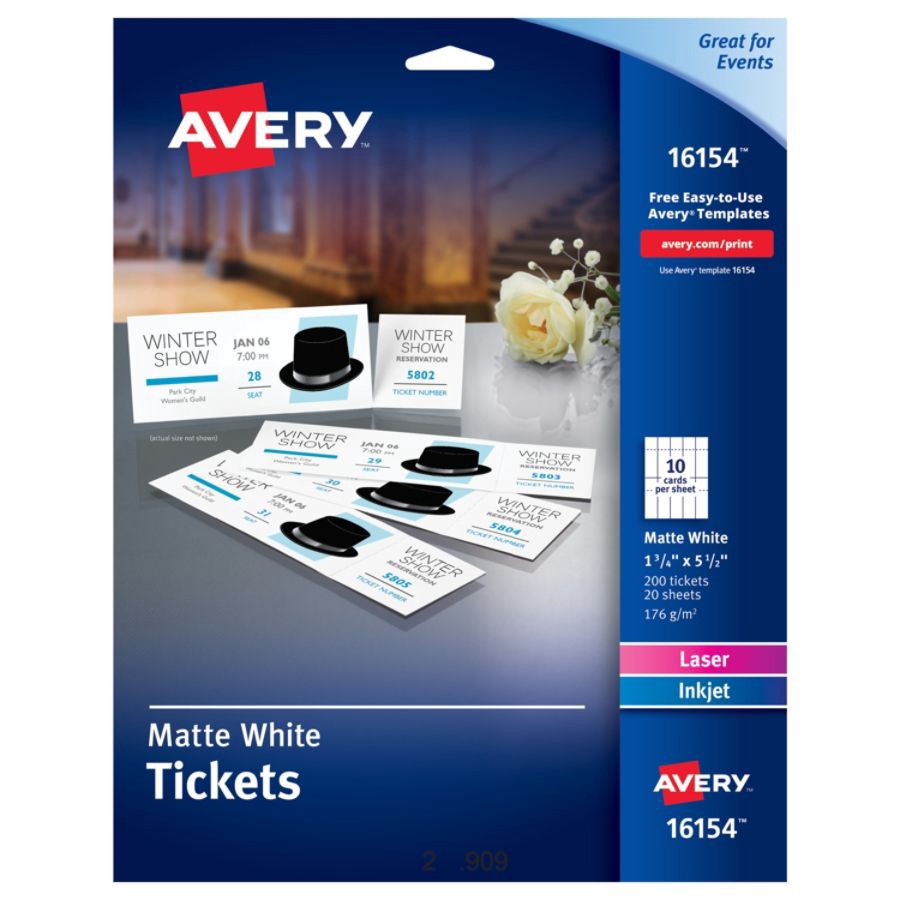 slide 3 of 6, Avery Printable Tickets, White, 200 ct