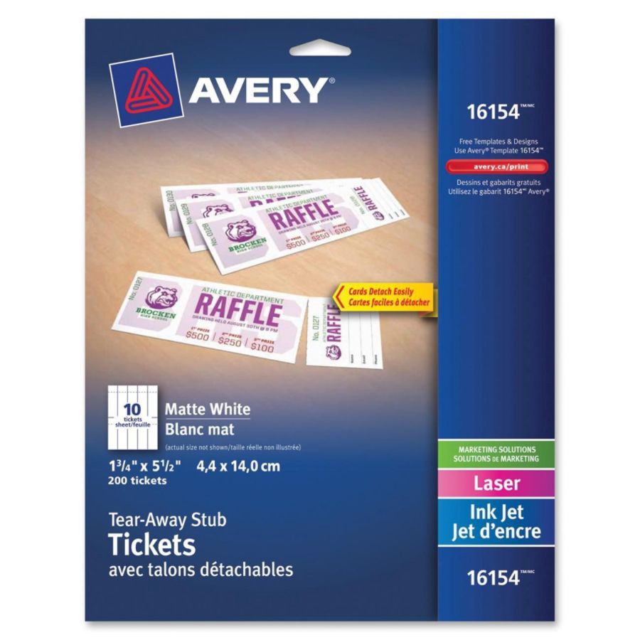 slide 2 of 6, Avery Printable Tickets, White, 200 ct